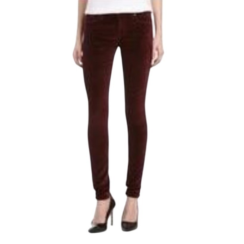 7 For All Mankind Gwenevere Velvet Burgundy Cranberry Skinny Jeans Pants Sz 28